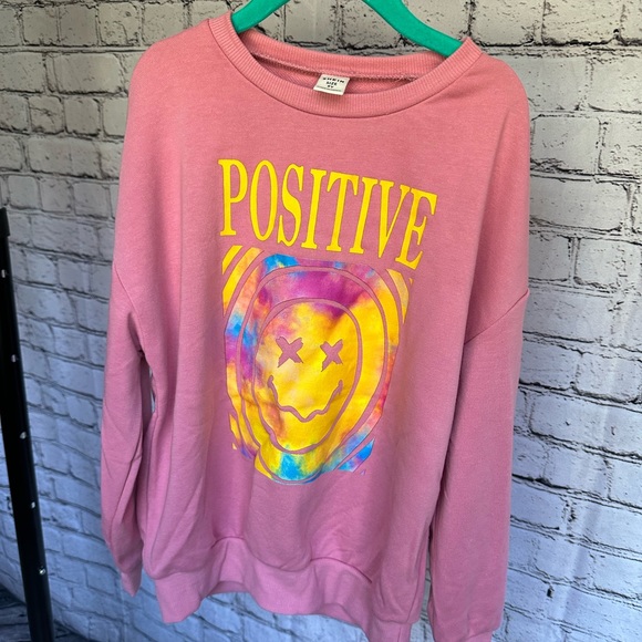 Tween Girl Smiley Face Sweatshirt - Picture 2 of 7